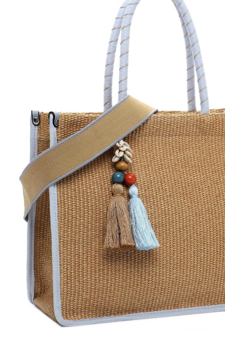 sommerlicher Shopper Kirsty Crystal Blue Naturbast nachhaltig