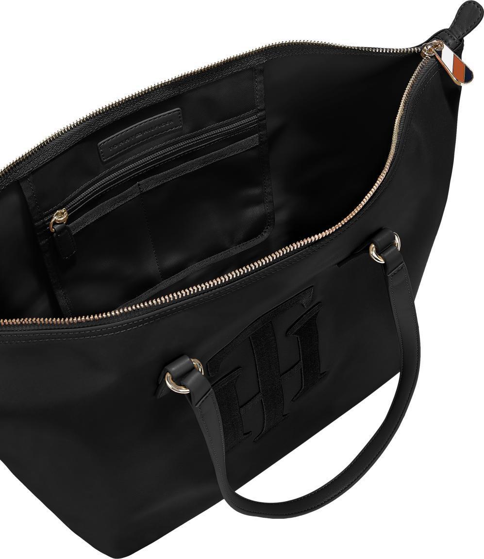 stylische Alltagstasche Tommy Hilfiger Poppy Tote schwarz Stickerei