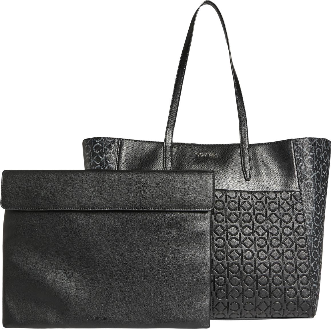 trendige Alltagstasche Calvin Klein Mono Mix Shopper Etui Laptop Logo schwarz