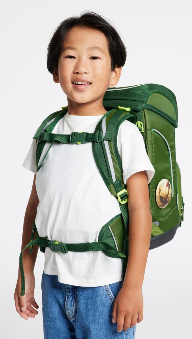 verstellbarer Schulrucksack grün schimmernd SHINY Edition ergobag cubo Wildtiere Schulset