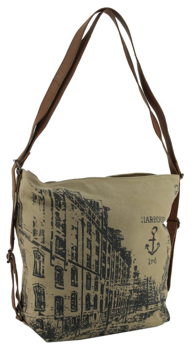 wandelbare Beuteltasche Harbour2nd Trave Canvas Vintage Skyline Ash Schwarz