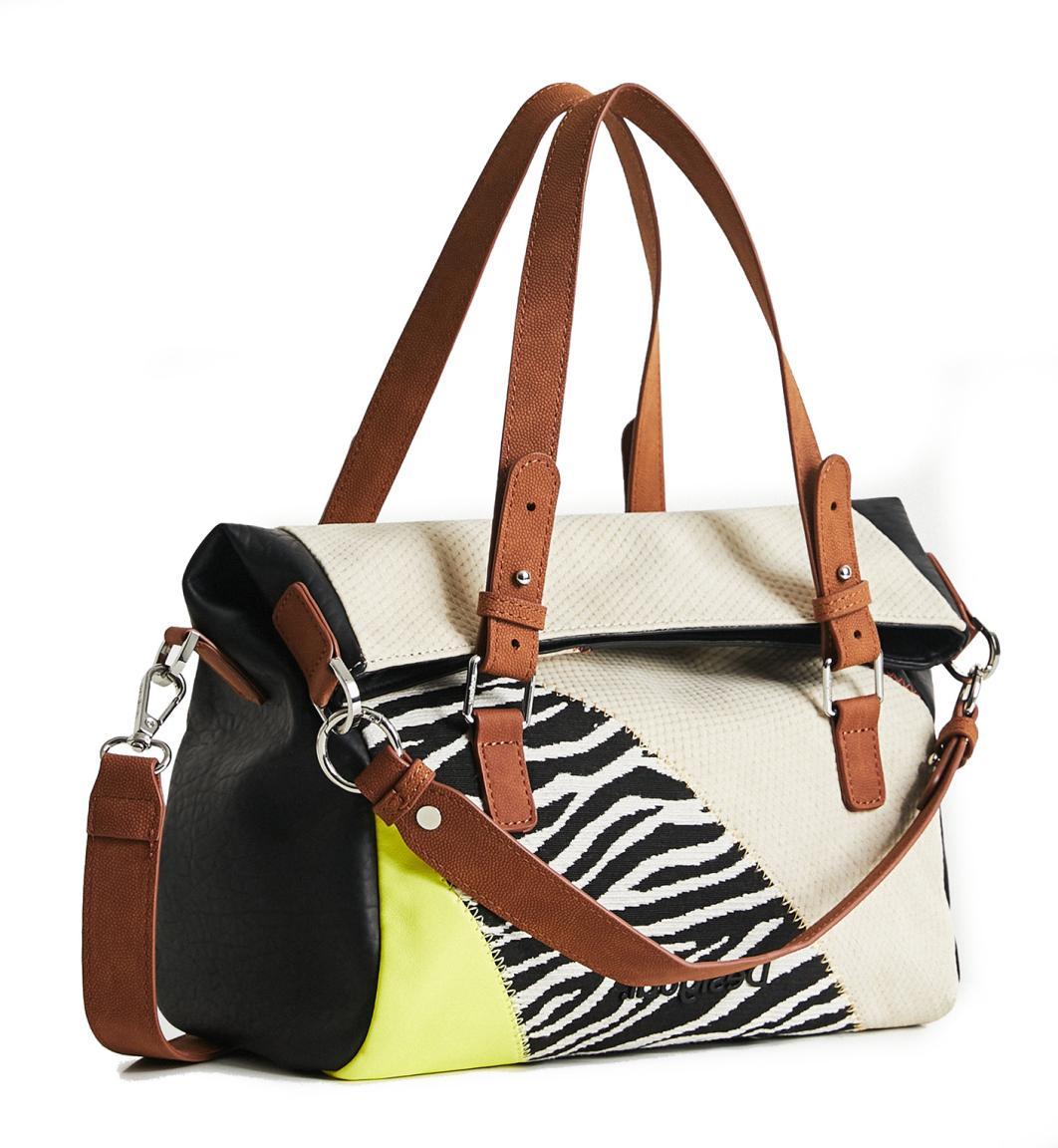 wandelbare Patchworktasche Desigual Click Clocken Loverty 2.0 beige braun Zebra