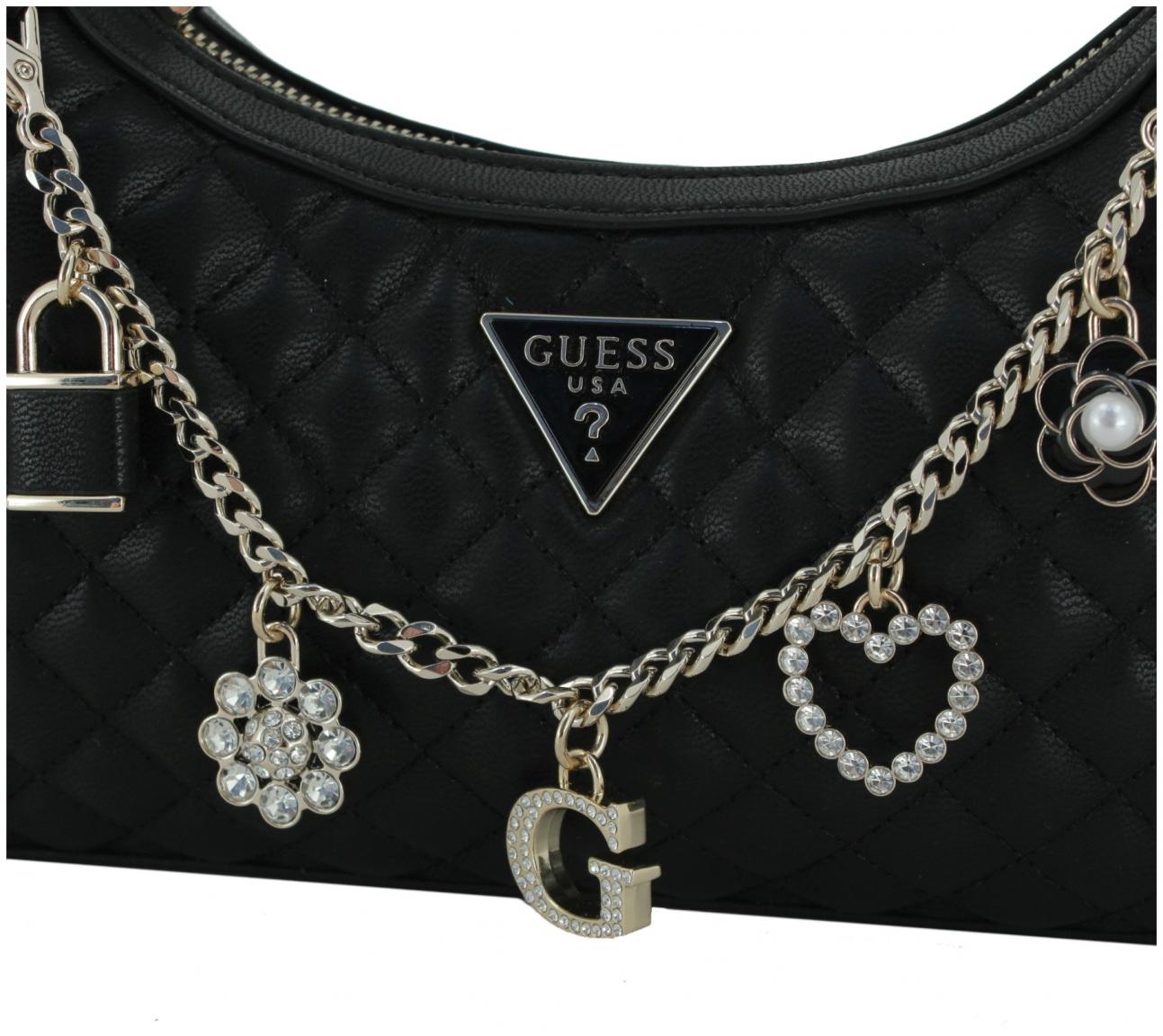 warmweiße Schultertasche Guess Everlee Steppmuster Off White
