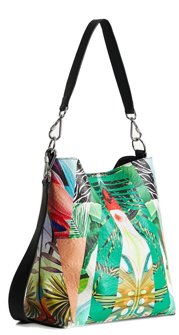 weiche Knautschtasche Blätterprint Grün Desigual Virtual Pink Musgo Butan