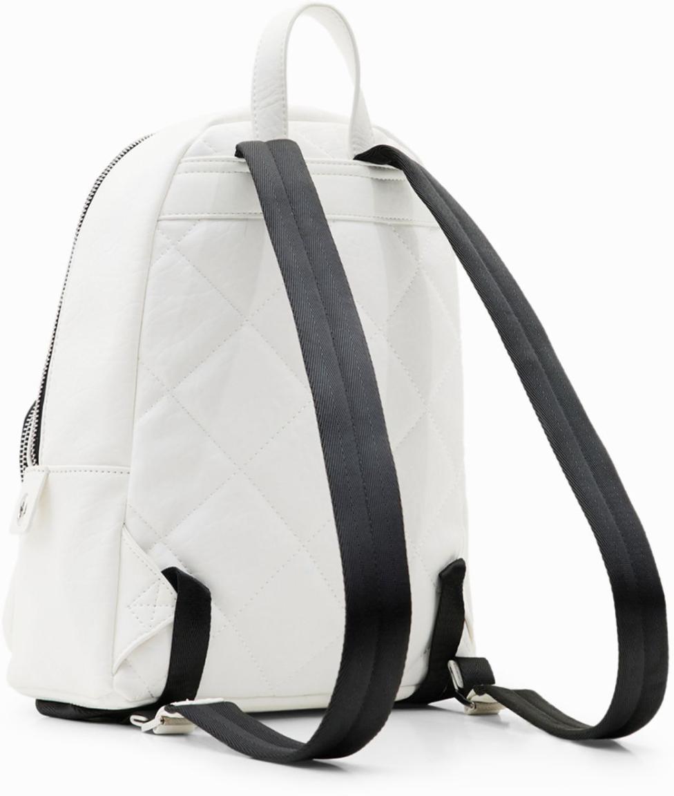 weißer Cityrucksack Desigual Mombasa Mini Alpha Crudo Stickerei Kordelanhänger