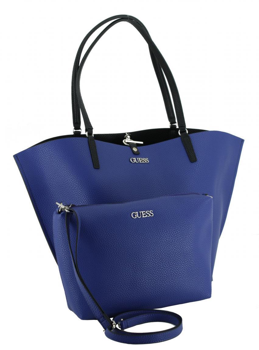 wendbare Henkeltasche 2in1 Guess Alby Blau Schwarz genarbt Knebelverschluss