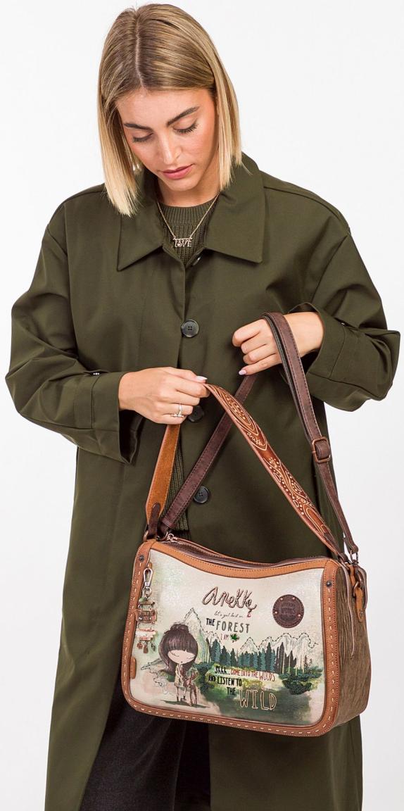 zweigeteilte Riementasche Samt Holzlook Anekke The Forest Kanada braun Ahorn