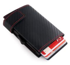 SecWal Cardprotector Carbon schwarz mit roter Naht RFID Schutz