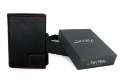 Secwal Geldtasche RFID Kartenschutz schwarz mit roter Naht