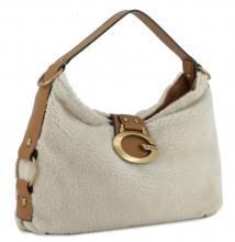 Schultertasche Guess Camden Natural Cognac hellbeige Teddyfell