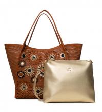 Shopper Blumen Lochmuster beige Zaira Medium Allegreto Desigual