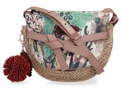 Überschlagtasche Anekke Jungle Raffia Bast beige bunt Bommel