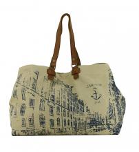 Henkeltasche Großformat beige grün Harbour2nd Goldbek Canvas green Leder