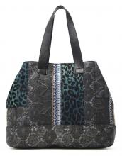 Desigual Pasadena Tunez Shoppertasche Animalprint Strass Patchwork grau blau