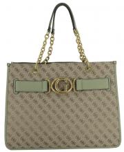 Guess Damenhenkeltasche Aileen Beige Grün 4G Logo Shopper