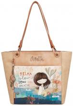 Damen Shopper Anekke Mediterranean Beige Stickerei Comicprint