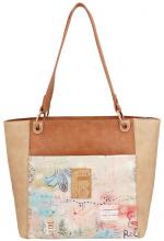 Damen Shopper Anekke Mediterranean Beige Stickerei Comicprint