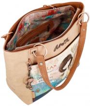 Damen Shopper Anekke Mediterranean Beige Stickerei Comicprint