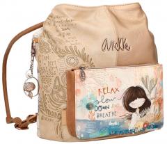 Taschenrucksack Anekke Mediterranean Beige Glanzoptik Print Metallcharme Hobo