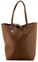 Leder Damen Shopper Caleidos Camel Hellbraun Silbermetall Masche