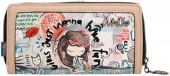 Brieftasche Damen Fun and Music Anekke Bunt Beige Stickereien roter Kussmund