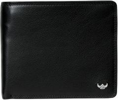 Trifold Leather Wallet Men Golden Head Polo RFID Protect Black