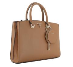 Trendsetter Light Cognac Braun Guess Alexie Henkeltasche Laptop Markenanhänger rund 
