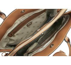 Trendsetter Light Cognac Braun Guess Alexie Henkeltasche Laptop Markenanhänger rund 
