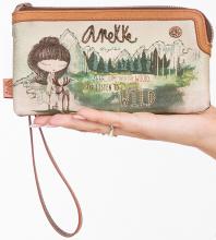 Geldtasche mit Kartenfächern Anekke The Forest beige braun Stickerei Lumberjack Elch