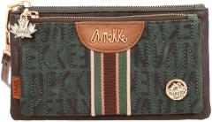 Geldtasche grün braun Logoprint bestickt Anekke Urban zweigeteilt Ahorn