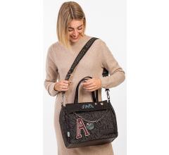Henkeltasche Anekke Nature Woods schwarz Logoprint Kette recycled
