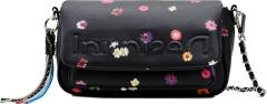 Desigual Überschlagtasche Daisy Pop Tromso Schwarz geblumt Anhänger