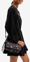 Desigual Überschlagtasche Daisy Pop Tromso Schwarz geblumt Anhänger