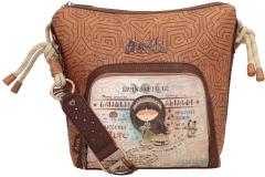 Schultertasche Anekke Menire Braun mit Print Materialprägung Kordel