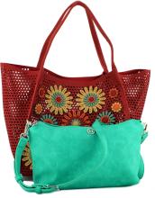 Shopper mit Innentasche Desigual Zaria Allegreto rot Blumen Lochmuster