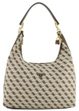 Guess Beuteltasche Shemara Brown Logo Webstoff beige braun