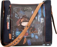 dunkelblaue Beuteltasche bunt Print Anekke Contemporary Japan Großstadt