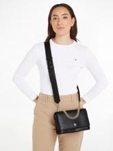 Überschlagtasche Tommy Hilfiger Black TH Refined Med Crossover Kette goldfarben