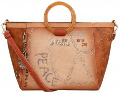Peace and Love Flowers Anekke Schultertasche mit runden Griffen Braun