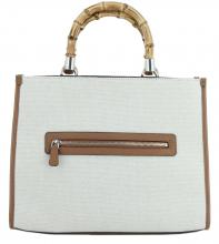 Guess Kerima Handtasche Bambus Canvas Natural Coal Logo