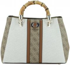 Henkeltasche Guess Kerima Girlfirend Satchel Bambus Canvas Logoprint dunkelgrau