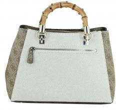 Henkeltasche Guess Kerima Girlfirend Satchel Bambus Canvas Logoprint dunkelgrau