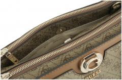 elegante Kurzgrifftasche Guess Orlina Logo Society Satchel Coal 4G-Print