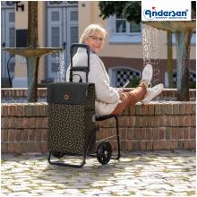 Einkaufsroller mit Sitzfläche Andersen Komfort Shopper mit Fita schwarz gepunktet