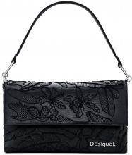 Desigual Schultertasche Venecia schwarz Blätter Jolie Stickerei