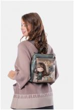 femininer Backpack Anekke blau Nieten Stickereien Print Real beige