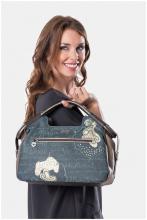 großzügige Handtasche Anekke beige Kurzgriff blau Strasssteine abstrakt Real