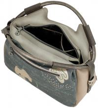 großzügige Handtasche Anekke beige Kurzgriff blau Strasssteine abstrakt Real