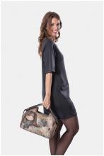großzügige Handtasche Anekke beige Kurzgriff blau Strasssteine abstrakt Real