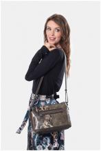 Schultertasche Anekke Real Glitzersteine Nieten beige dreigeteilt